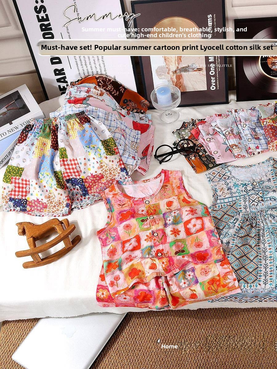 Summer Clothing Girls - Girls Summer Cotton Silk Vest Shorts