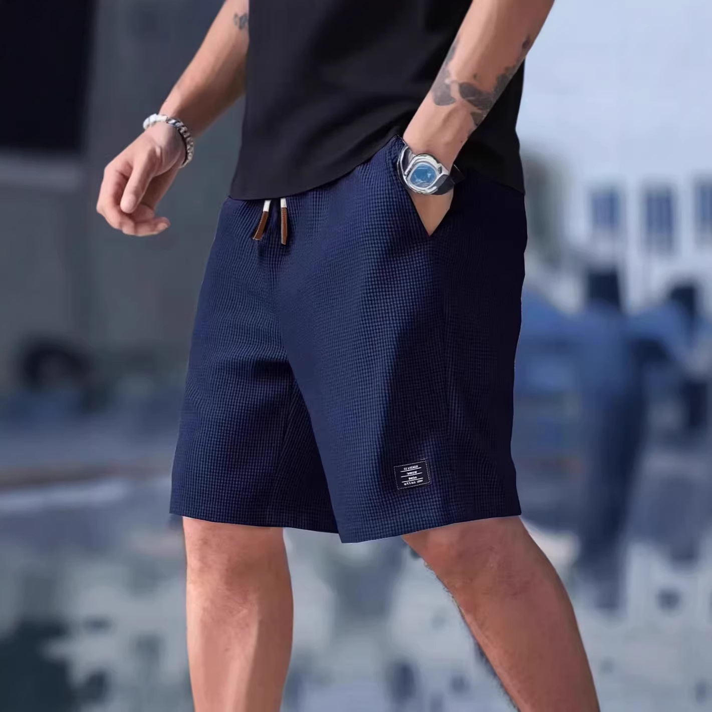 Male Short Pants Black Waffle  - Summer Clothing Deals 评论和价格
