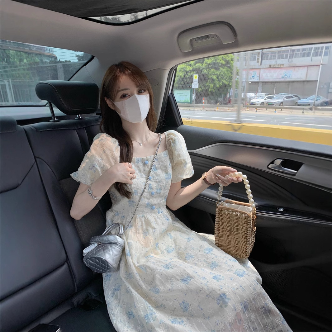 Floral Print Midi Dress, Squar - Sundress Midi Floral 评论和价格