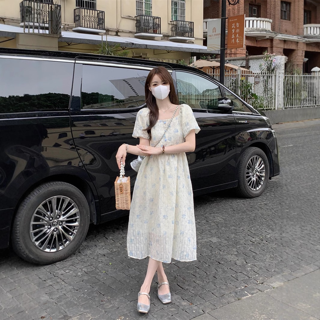 Floral Print Midi Dress, Squar - Sundress Midi Floral 评论和价格