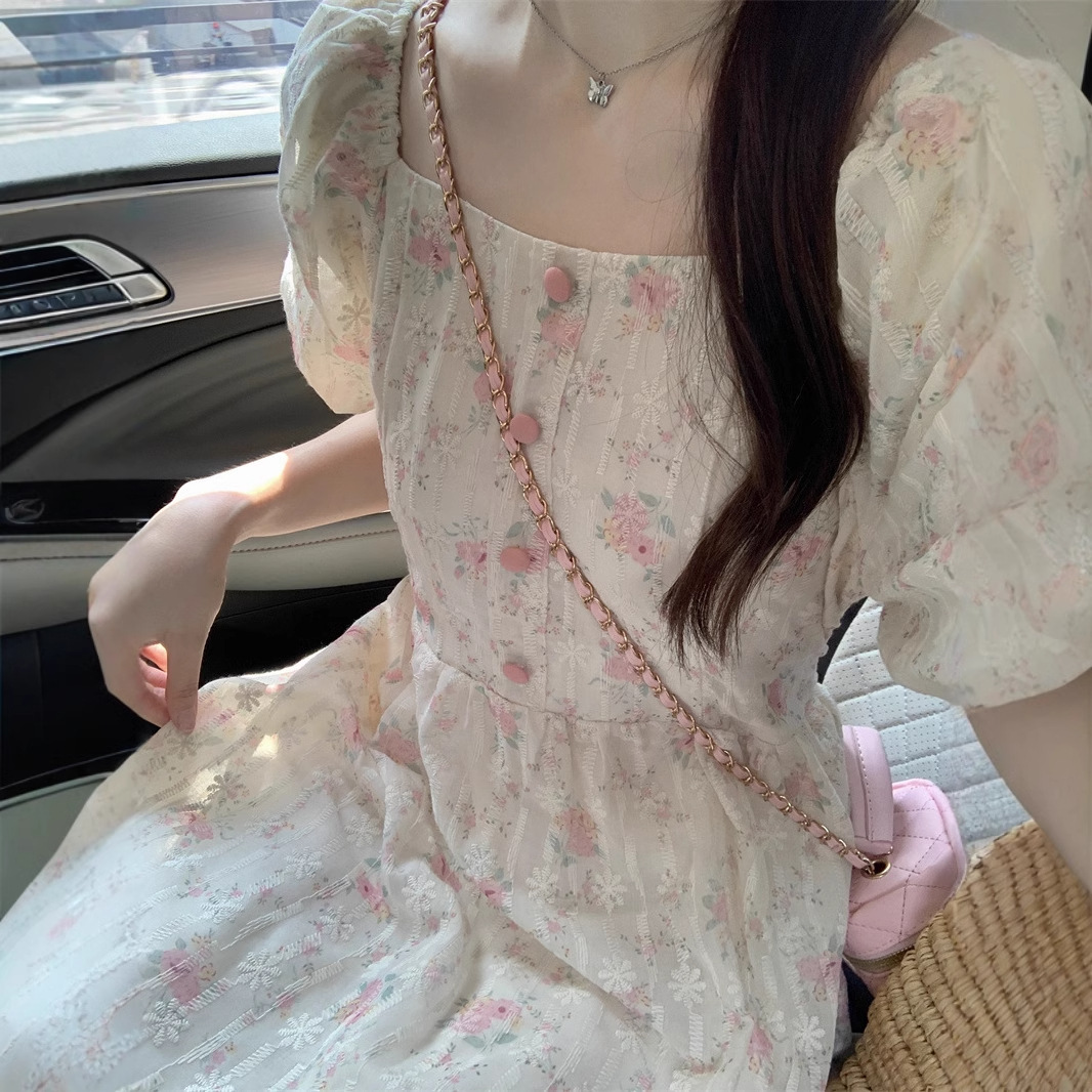 Floral Print Midi Dress, Squar - Sundress Midi Floral 评论和价格