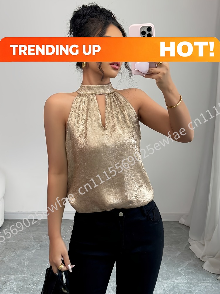 Champagne Golden Shiny Glossy  - Off Shoulder Blouse 评论和价格