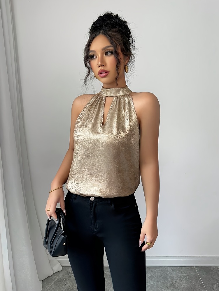 Champagne Golden Shiny Glossy  - Off Shoulder Blouse 评论和价格