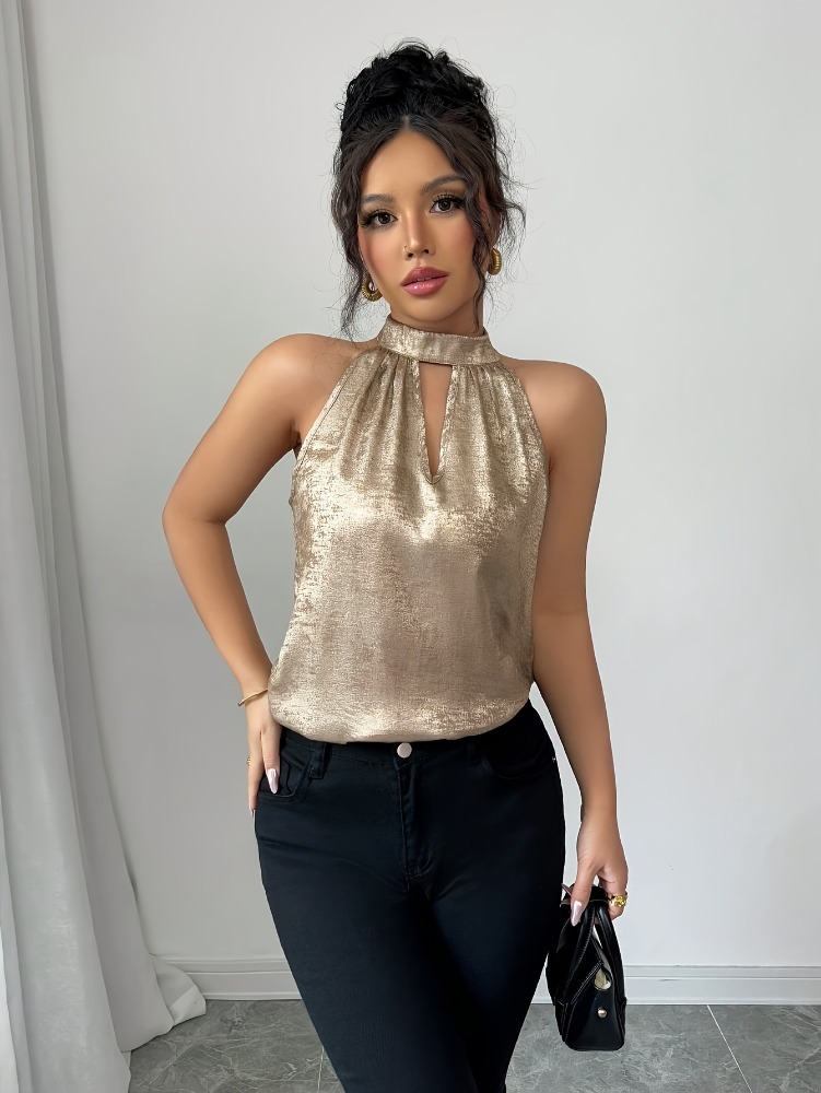 Champagne Golden Shiny Glossy  - Off Shoulder Blouse 评论和价格