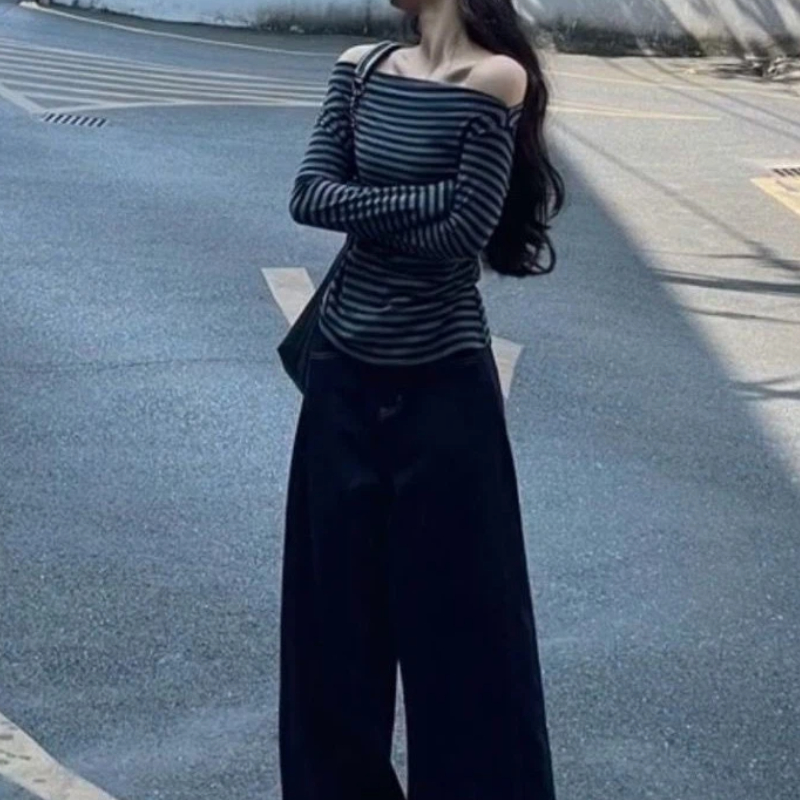Women Vintage Striped Off Shou - Off Shoulder Blouse 评论和价格
