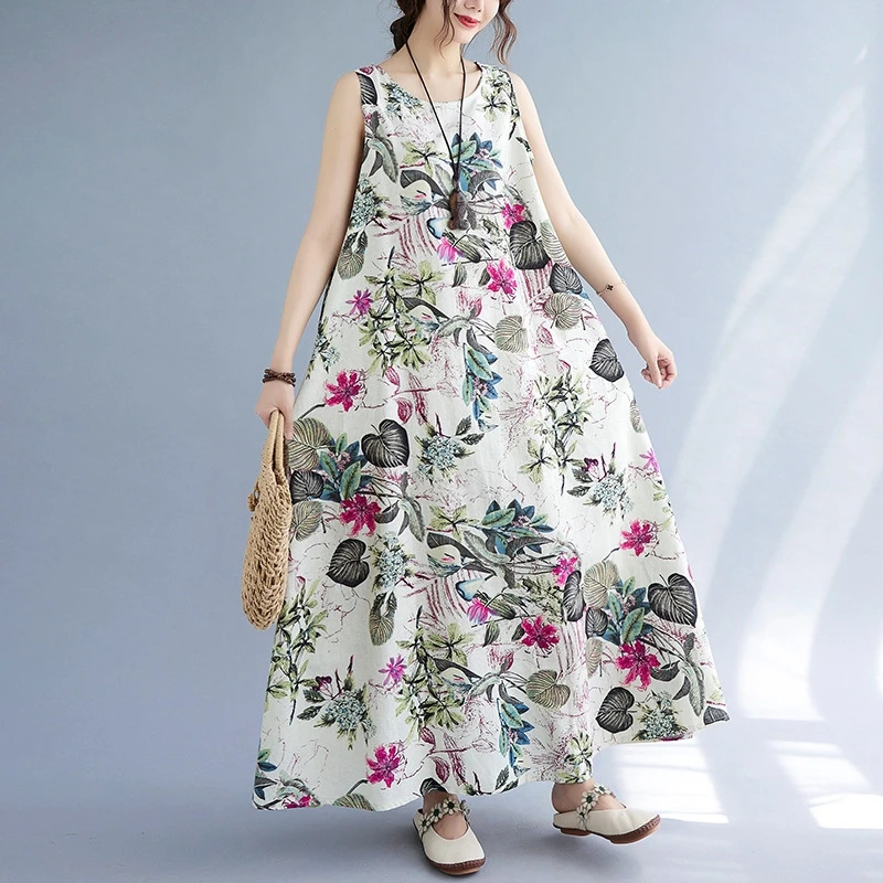 Summer Floral Print Cotton Lin - Sundress Midi Floral 评论和价格