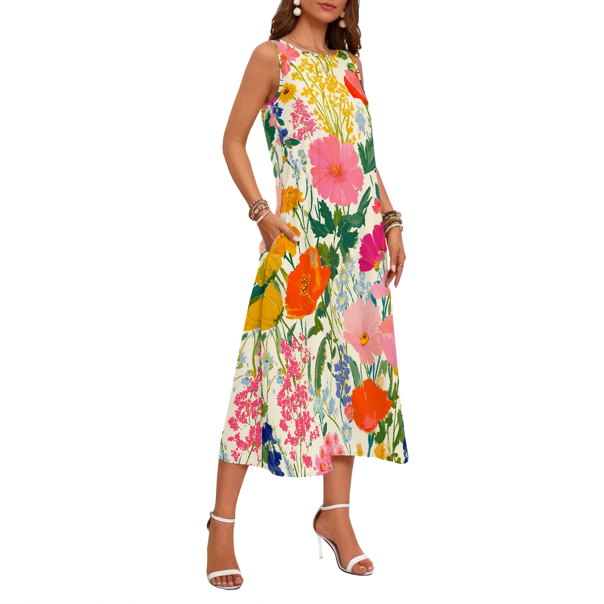 Floral Sleeveless Dress, Vibra - Sundress Midi Floral 评论和价格