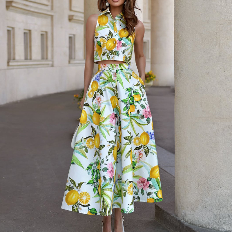 Women's Fashion Lemon Print Sl - Summer Clothing Girls 评论和价格
