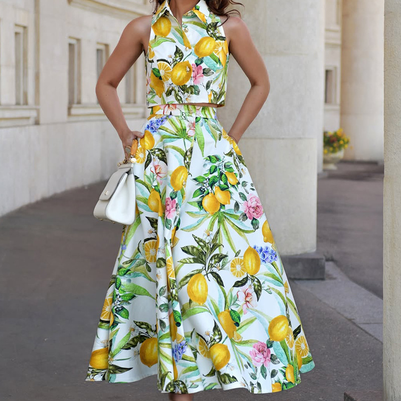 Women's Fashion Lemon Print Sl - Summer Clothing Girls 评论和价格