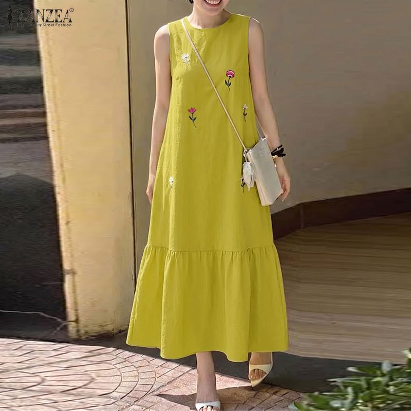 Women Casual O Neck Sleeveless - Sundress Midi Floral 评论和价格