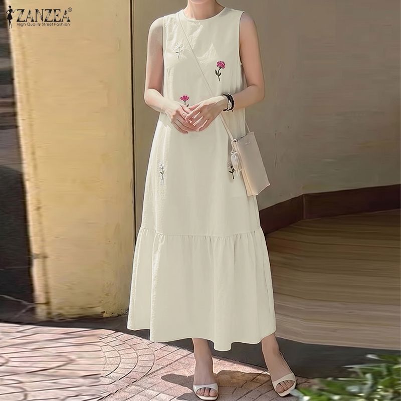 Women Casual O Neck Sleeveless - Sundress Midi Floral 评论和价格
