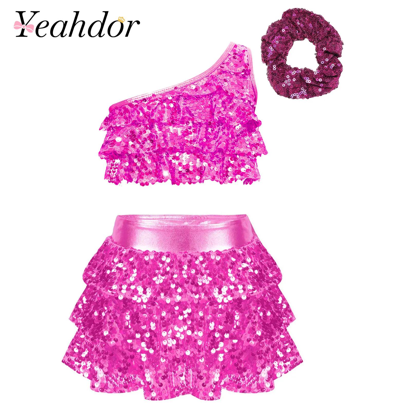 Kids Girls Shiny Sequins Latin - Summer Clothing Girls 评论和价格