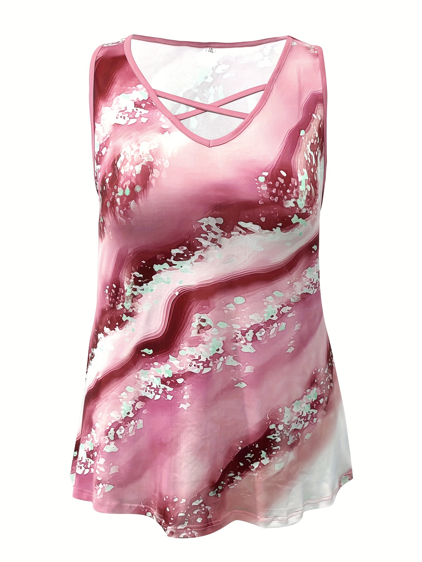 Plus Size Marble Print Tank To - Summer Clothing Clearance 评论和价格