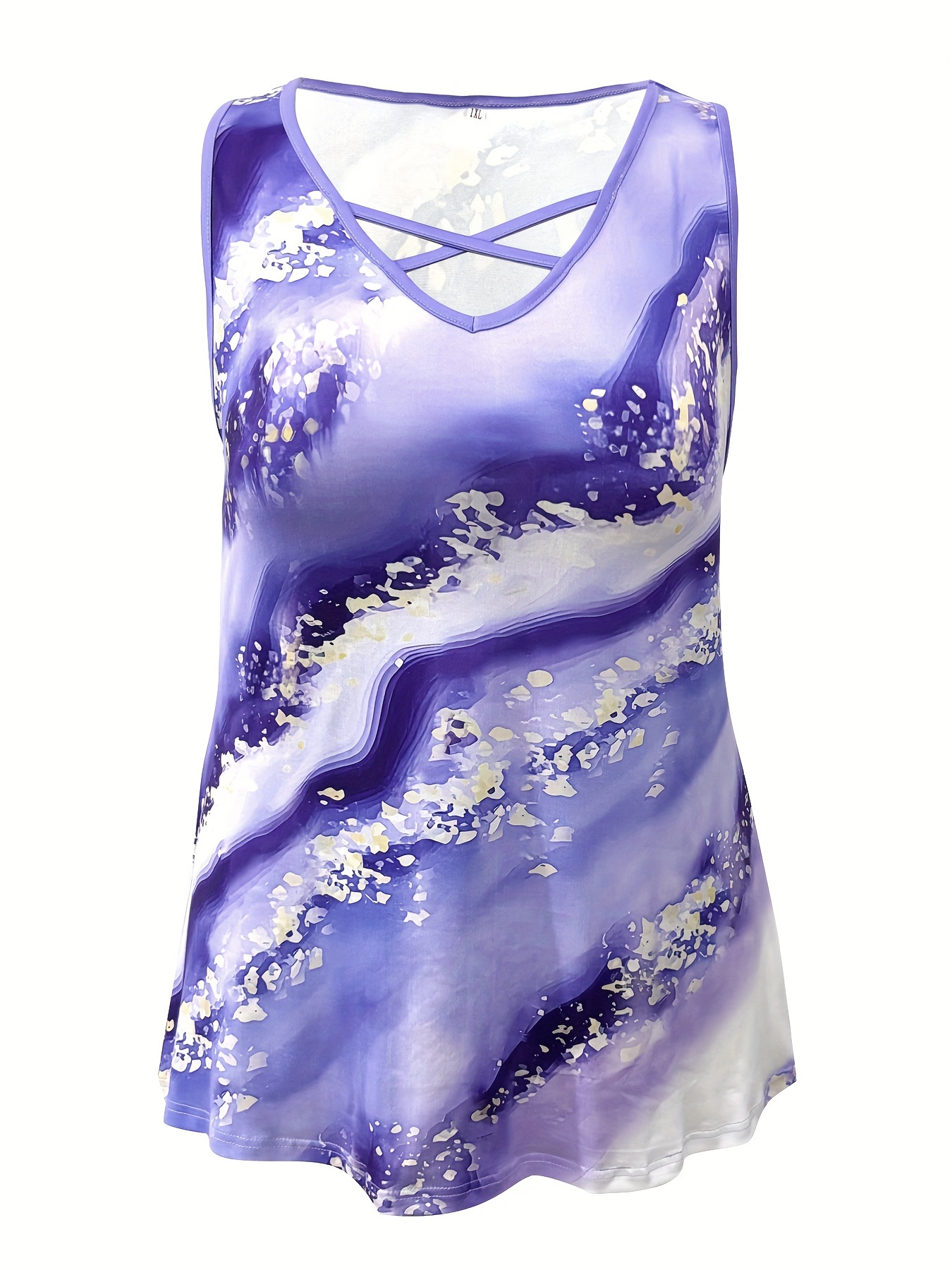 Plus Size Marble Print Tank To - Summer Clothing Clearance 评论和价格